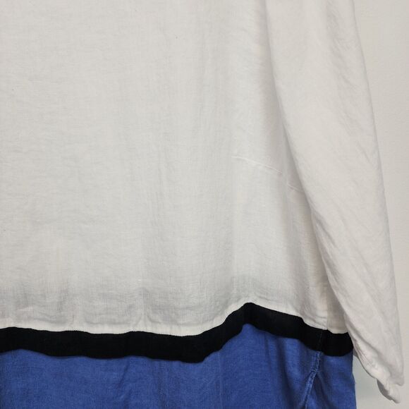 J.Jill Linen Colorblock Tunic Size XL Blue White 3/4 Sleeve Round Neck Coastal - Picture 6 of 16